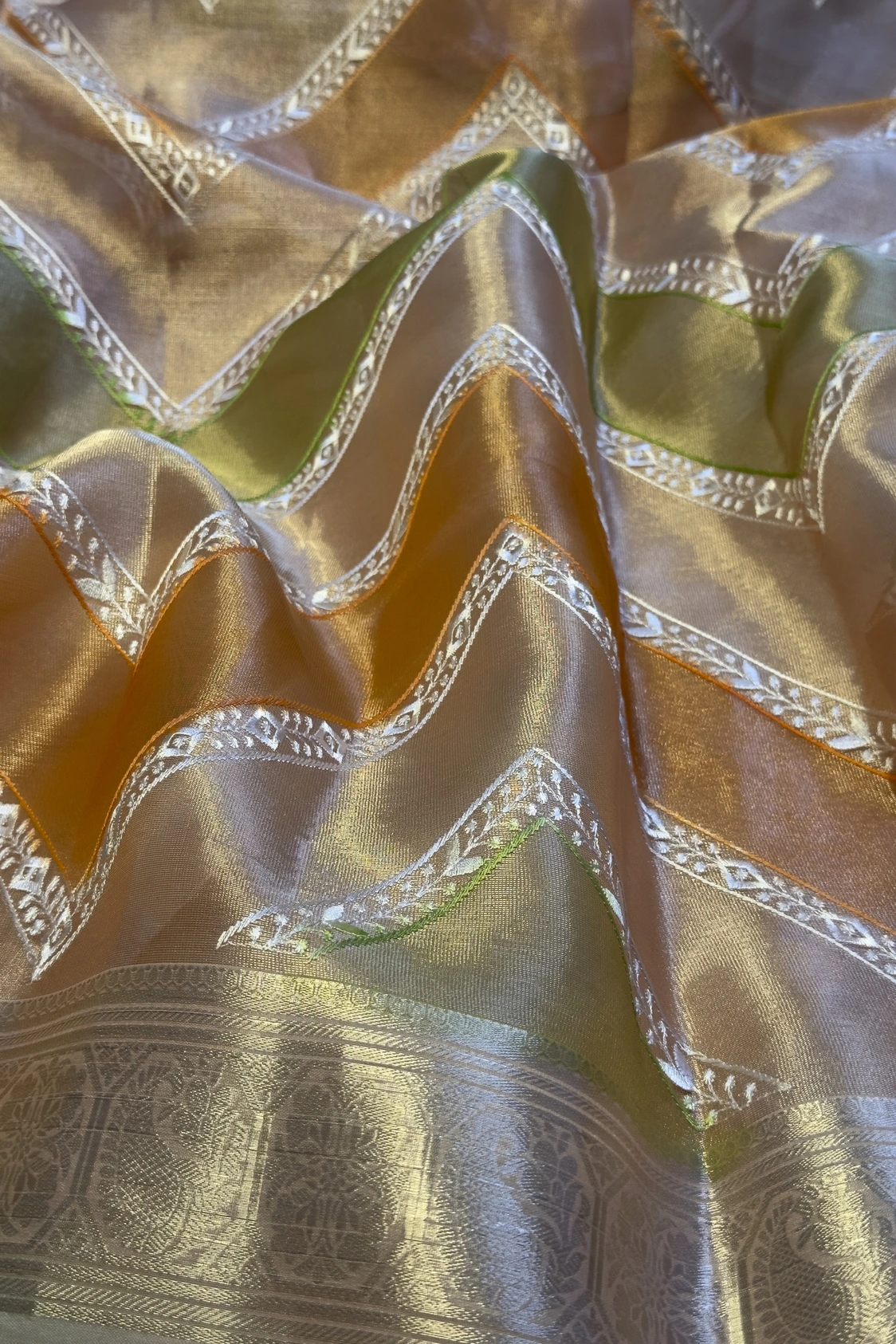 Banarasi Tissue Silk - Orange Green - Image 2
