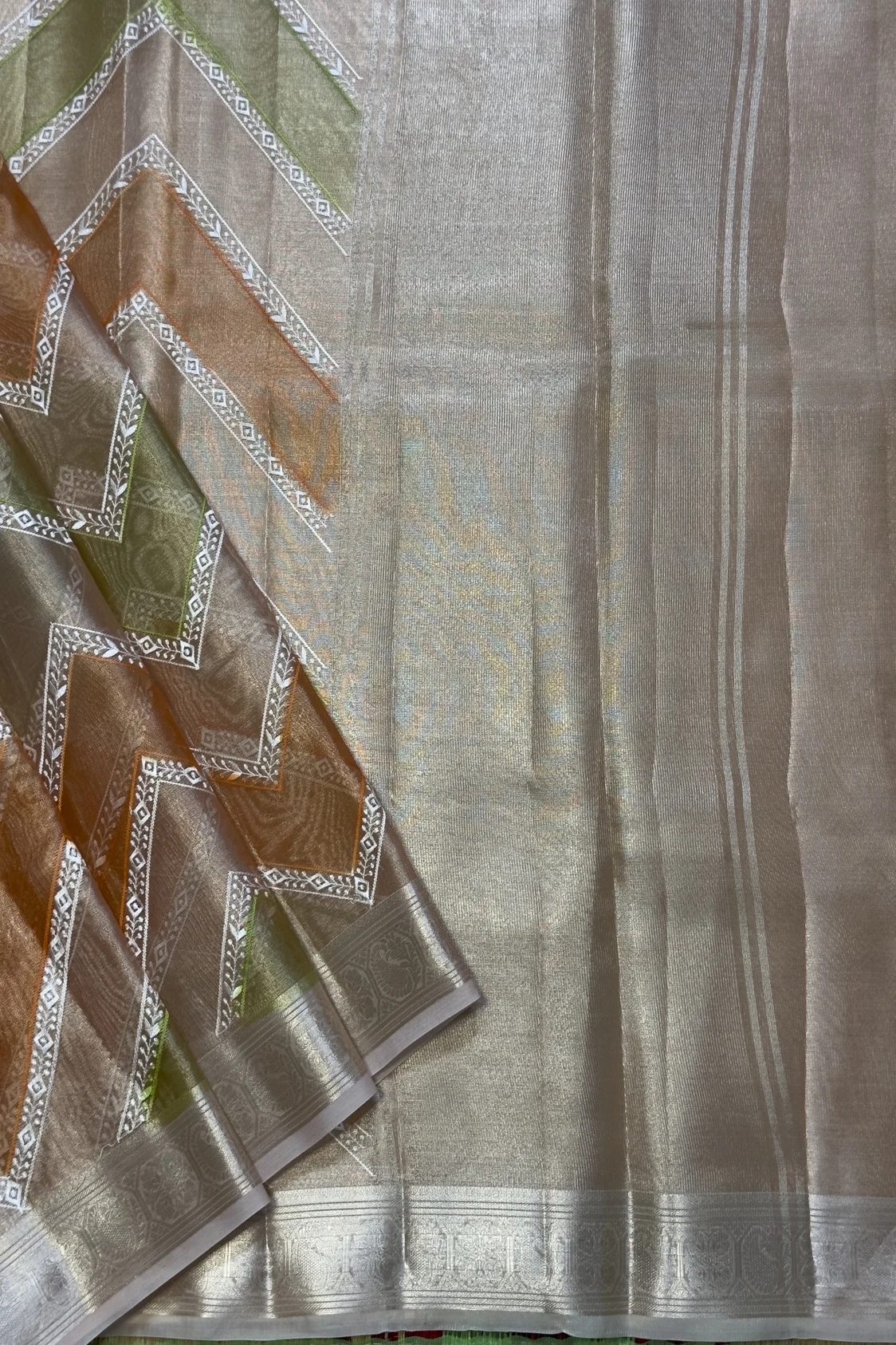 Banarasi Tissue Silk - Orange Green