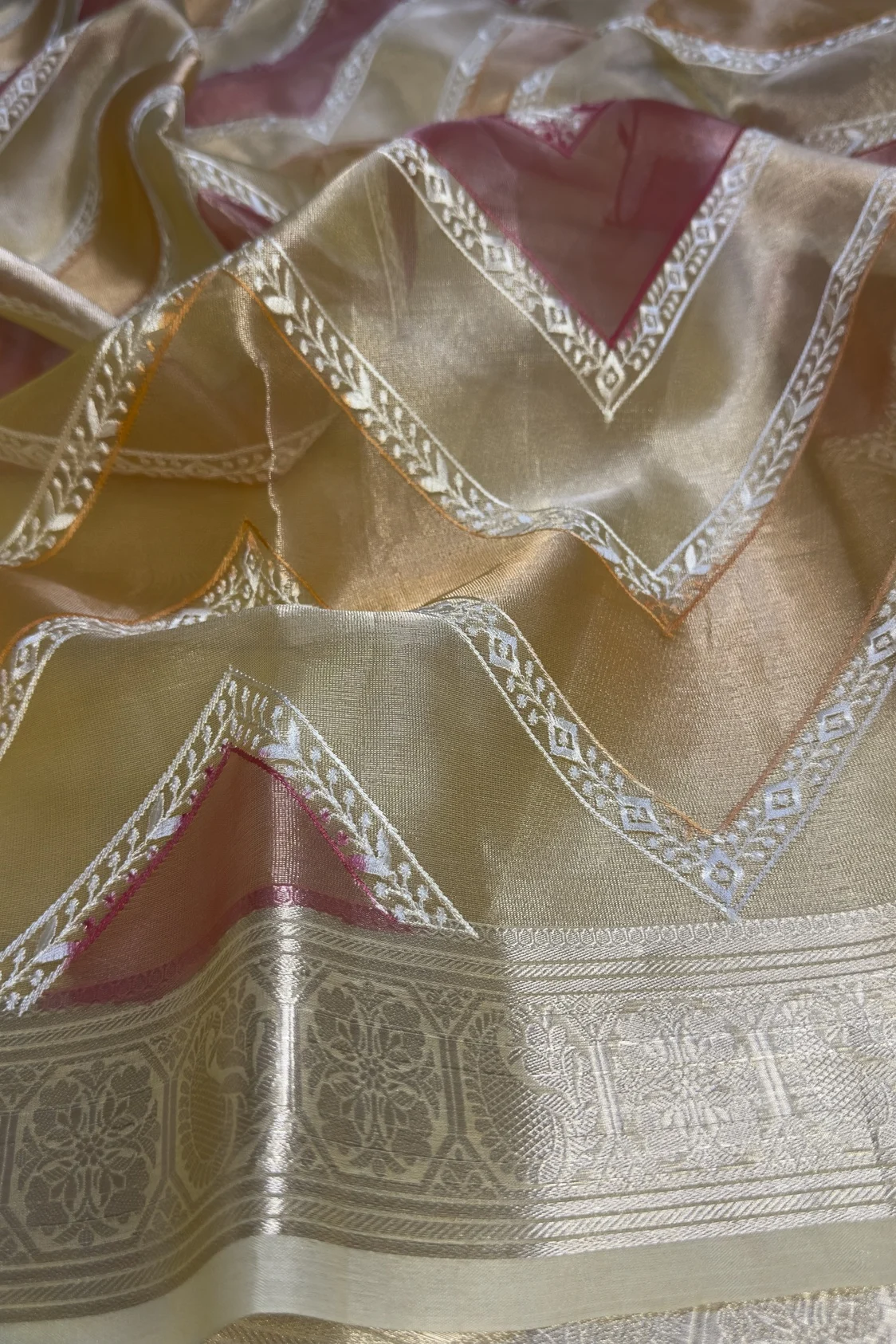 Banarasi Tissue Silk - Orange Pink - Image 2